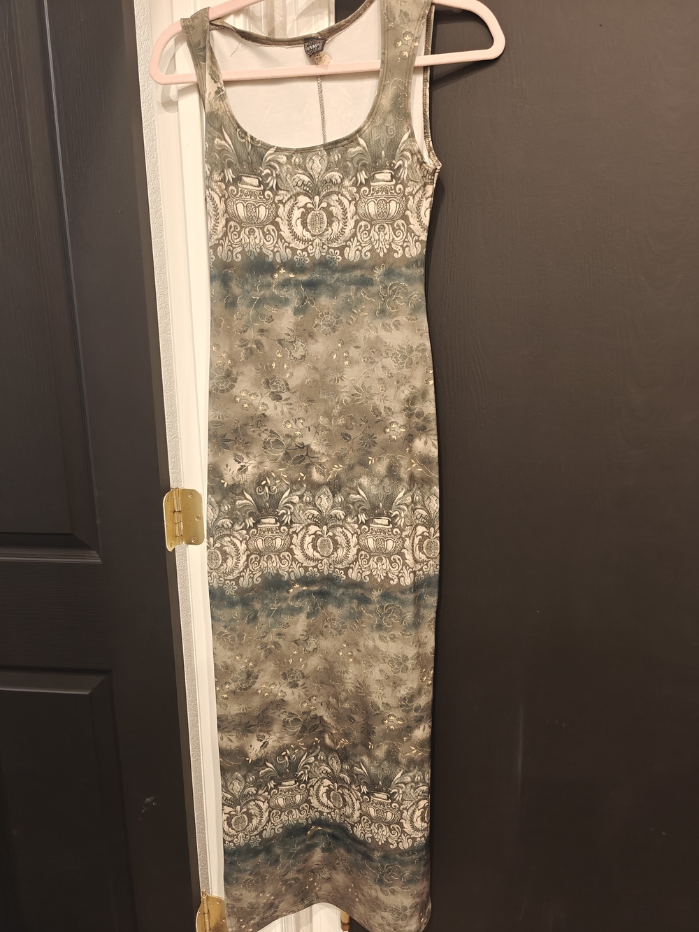 Cider Olive and Teal Patterned Scoop-Neck Maxi Dress
